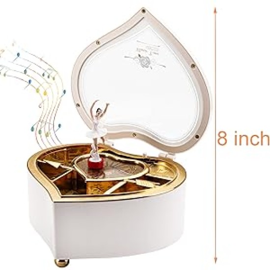 Mechanical Rotating Ballerina Dancer Music Box Heart Shaped Musical Jewelry Box