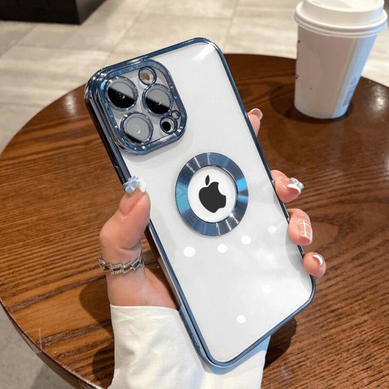Electroplated Clear Case With Logo Ring For iPhone 14 Pro Max Transparent / Blue 