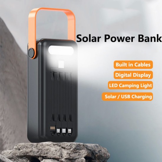 Solar Power Bank 100000mAh Ενσωματωμένο καλώδιο Φορητός εξωτερικός φορτιστής Solar Power Bank 100000mAh Ενσωματωμένο καλώδιο Φορητός εξωτερικός φορτιστής
