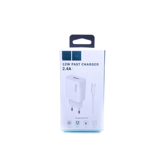 Φορτιστής δικτύου Qihang QH-Z59 2.4A/1USB + καλώδιο Type-C 1m 12W Λευκό Φορτιστής δικτύου Qihang QH-Z59 2.4A/1USB + καλώδιο Type-C 1m 12W Λευκό
