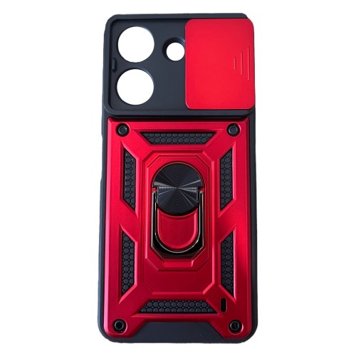 Poco C65 Hybrid Shockproof Armor Case Metal Rotating Ring Car Mount Holder Red με Κάλυψη Κάμερας (oem)