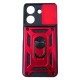 Poco C65 Hybrid Shockproof Armor Case Metal Rotating Ring Car Mount Holder Red με Κάλυψη Κάμερας (oem)