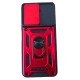 Poco C65 Hybrid Shockproof Armor Case Metal Rotating Ring Car Mount Holder Red με Κάλυψη Κάμερας (oem)