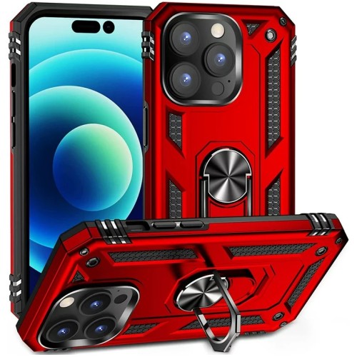 Hybrid Shockproof Armor Case With Rotating Ring για iPhone 14 Pro - Κόκκινο
