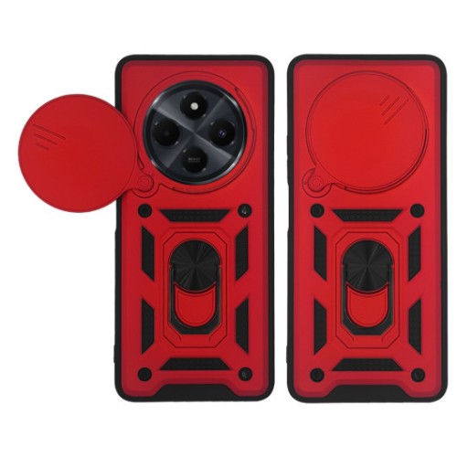Hybrid Shockproof Ring Back Cover Συνθετική Ανθεκτική Κόκκινο Redmi 14C/ Poco C75