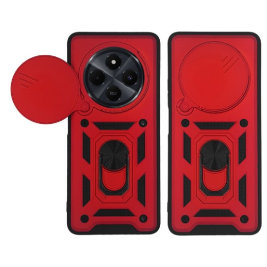 Hybrid Shockproof Ring Back Cover Συνθετική Ανθεκτική Κόκκινο Redmi 14C/ Poco C75