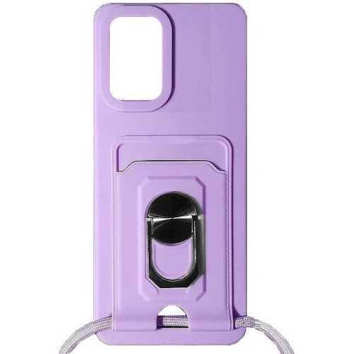 Samsung Galaxy A13 4G TPU Silicone Back Cover Case Purple with Strap Neck Cord, Metal Ring Mount and Card Slot (oem)