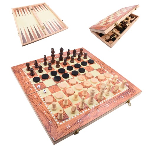 Chessboard, Checkers & Backgammon - 3-in-1 Set - Traditional