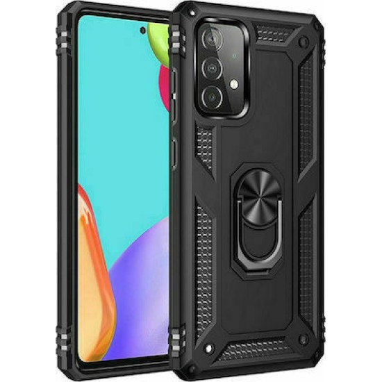 Samsung Galaxy A52 / A52s Hybrid Shockproof Armor Case Metal Rotating Ring Car Mount Holder BLACK (oem)