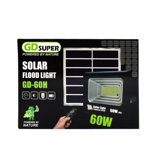Ηλιακός Προβολέας LED 60W IP67 με Τηλεχειρισμό & Χρονοδιακόπτη GDSUPER GD-60H – Μαύρο
