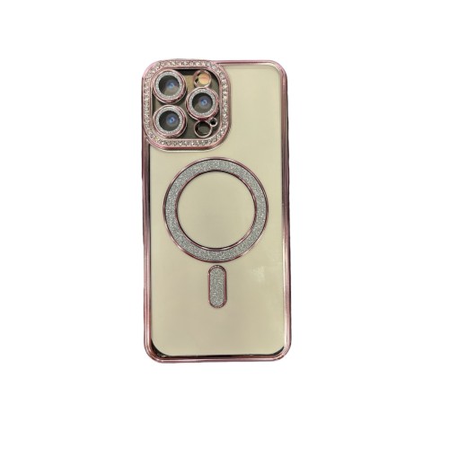 Luxury Magsafe Strass and Glitter Case Apple iPhone 15 Pro Max Ροζ