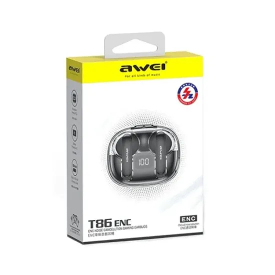 Awei T86 In-ear Bluetooth Handsfree Ακουστικά με Θήκη Φόρτισης Μαύρα