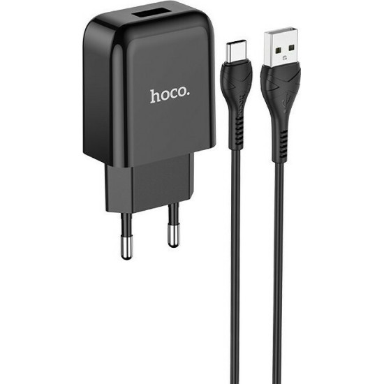 Hoco Φορτιστής με Θύρα USB-A και Καλώδιο USB-C 10.5W Μαύρος (N2 Vigour)
