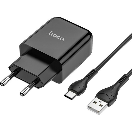 Hoco Φορτιστής με Θύρα USB-A και Καλώδιο USB-C 10.5W Μαύρος (N2 Vigour)