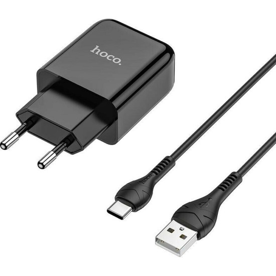 Hoco Φορτιστής με Θύρα USB-A και Καλώδιο USB-C 10.5W Μαύρος (N2 Vigour)