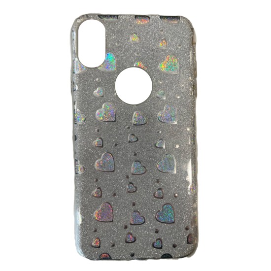 Back Cover Σιλικόνης Ασημί Glitter με Σχέδιο Hearts (iPhone XS MAX) Back Cover Σιλικόνης Ασημί Glitter με Σχέδιο Hearts (iPhone XS MAX)
