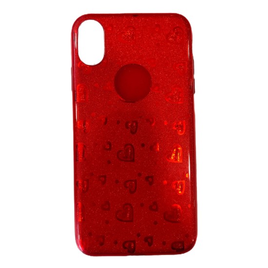 Back Cover Σιλικόνης Κόκκινο Glitter με Σχέδιο Hearts (iPhone XS MAX) Back Cover Σιλικόνης Κόκκινο Glitter με Σχέδιο Hearts (iPhone XS MAX)