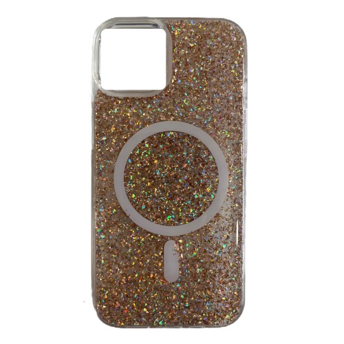 APPLE IPHONE 14 CASE RUGGED COATED FULL GLITTER MAGSAFE COMPATIBLE - GOLD