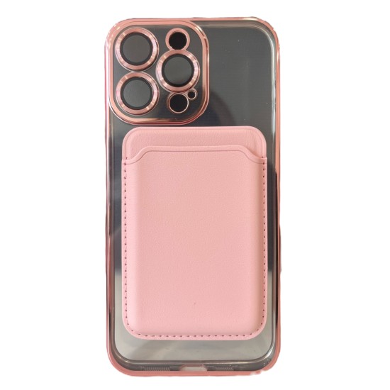 ELECTRO BACK COVER ΡΟΖ MAGNETIC CARD + ΔΩΡΟ ΤΖΑΜΑΚΙ ΚΑΜΕΡΑΣ (iPhone 15 Pro)