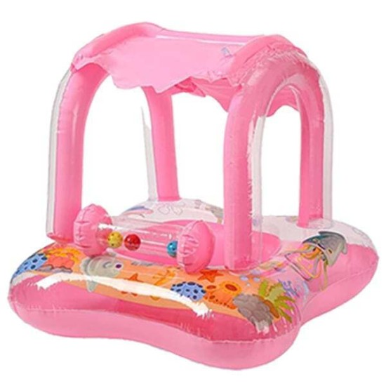 Σωσίβιο Swimtrainer με Σκίαστρο Ροζ Baby Swimming Ring