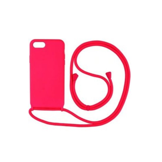 OEM Cord Silicone Case Γαλάζια Θήκη Για Apple iPhone 7 / 8 / Se 2020 Με Λουράκι Φούξια