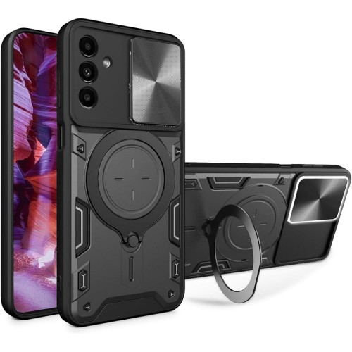 Hybrid Shockproof Ring Back Cover Συνθετική Ανθεκτική Μαύρο (Galaxy A25)