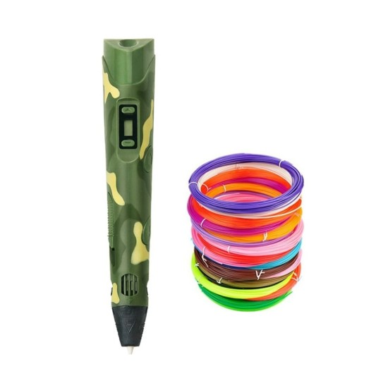 3D Pen με 10 Επιπλέον Νήματα Εκτύπωσης Πράσινο Χακί