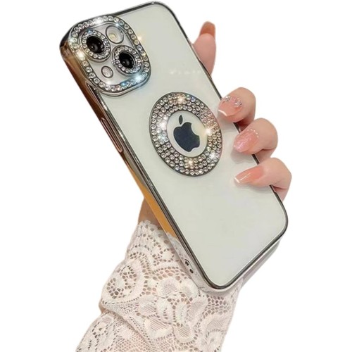 Luxury Plating Flash Diamond Silicone Phone Case For iPhone 14 Pro - Ασημί