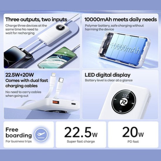 Remax Energy Eye Fast RPP-37 Power Bank 10000mAh με Θύρα USB-A και Θύρα USB-C Λευκό