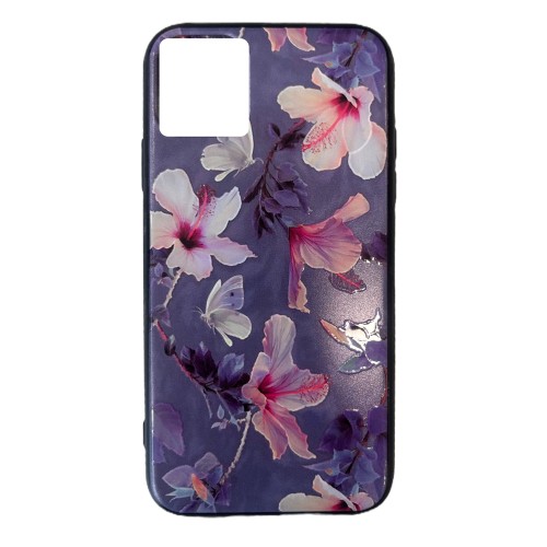 Back Cover Σιλικόνης Μωβ με Σχέδιο Flowers (iPhone 11)
