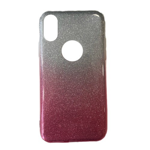 OEM Θήκη Σιλικόνης με Glitter για iPhone X/ Xs Όμπρε Ροζ-Ασημί