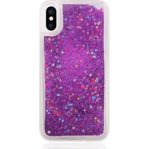 Liquid Υγρό Glitter Back Cover Σιλικόνης Μωβ (iPhone X / Xs)