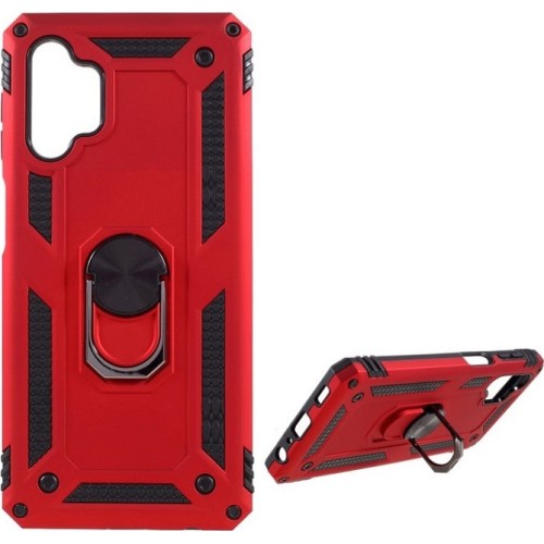Samsung Galaxy A13 4G Hybrid Shockproof Armor Case Metal Rotating Ring Car Mount Holder Red (oem)