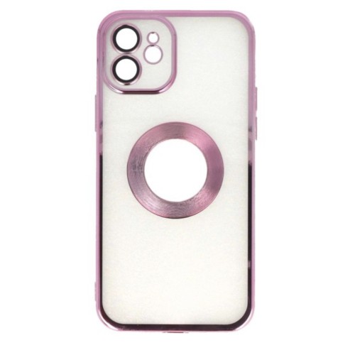 Electroplated Clear Case With Logo Ring For iPhone 12 Transparent / Pink