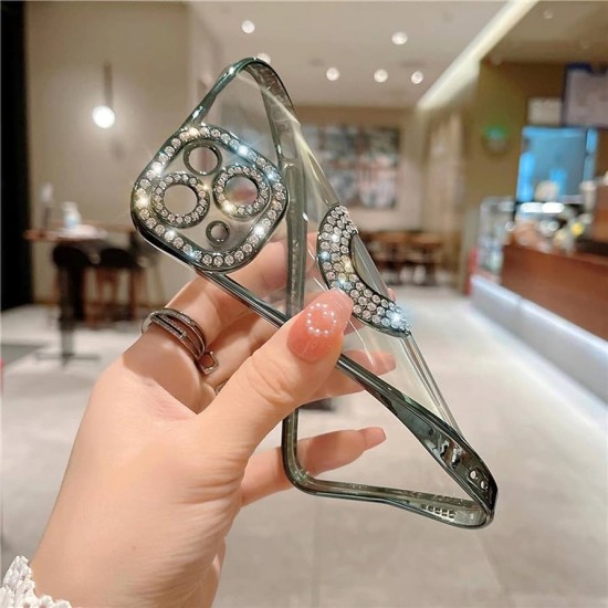 Luxury Plating Flash Diamond Silicone Phone Case For iPhone 14 Pro Max - Ασημί Luxury Plating Flash Diamond Silicone Phone Case For iPhone 14 Pro Max - Ασημί