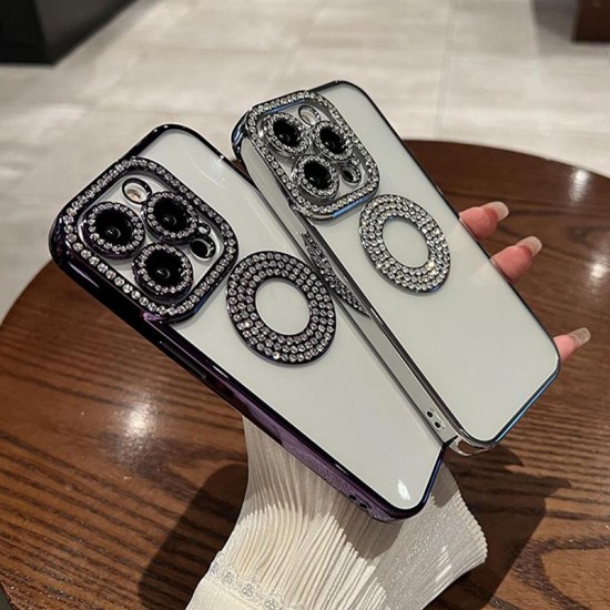 Luxury Plating Flash Diamond Silicone Phone Case For iPhone 14 Pro Max - Ασημί Luxury Plating Flash Diamond Silicone Phone Case For iPhone 14 Pro Max - Ασημί