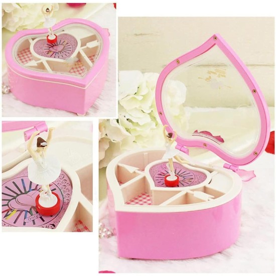 Heart Shaped Dancing Ballerina Music Box Musical Jewelry Box 