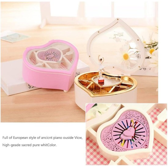 Heart Shaped Dancing Ballerina Music Box Musical Jewelry Box 