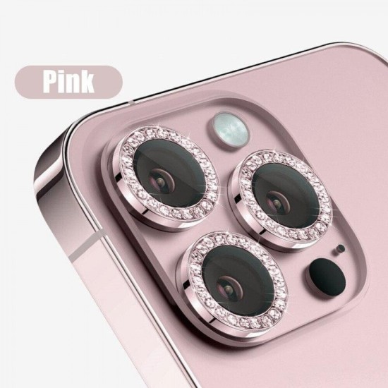 3D Metal Glitter Προστασία Κάμερας Tempered Glass Ροζ για το iPhone 13 Pro / 13 Pro Max