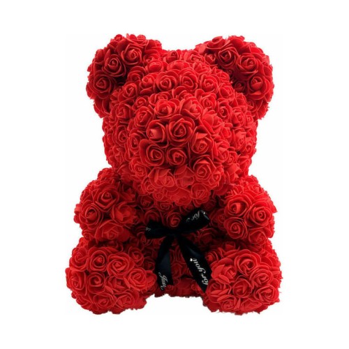 Flowers Αρκουδάκι από Τεχνητά Τριαντάφυλλα Κόκκινο 40cm Σε Κουτί