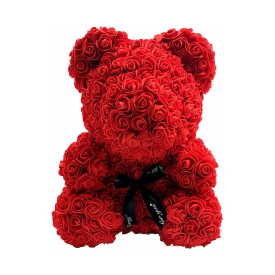 Flowers Αρκουδάκι από Τεχνητά Τριαντάφυλλα Κόκκινο 40cm Σε Κουτί
