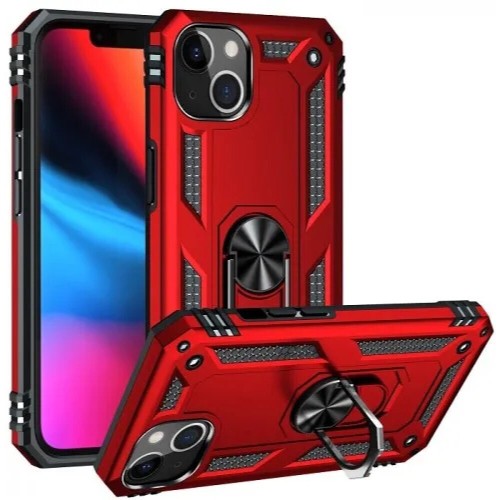 Hybrid Shockproof Armor Case With Rotating Ring για iPhone 14 - Κόκκινο Hybrid Shockproof Armor Case With Rotating Ring για iPhone 14 - Κόκκινο