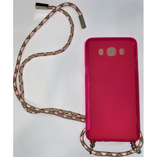 Θήκη Σιλικόνης Φούξια με Κορδόνι για Samsung Galaxy J7 2016