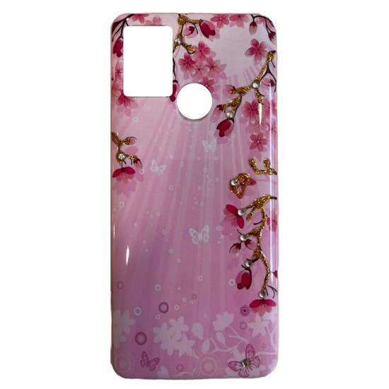 Θήκη Σιλικόνης σχέδιο flower stras Ροζ (Galaxy A21s)