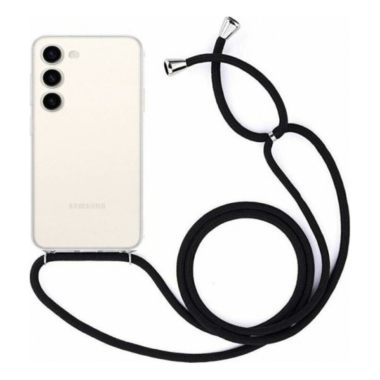 Back Cover Σιλικόνης Διάφανο & Λουράκι Λαιμού Μαύρο Redmi  15 4G
