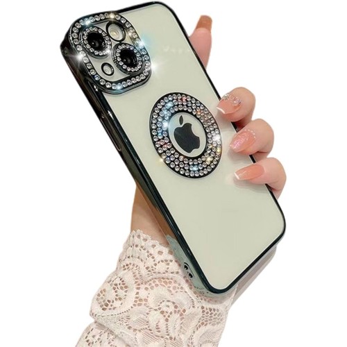Luxury Plating Flash Diamond Silicone Phone Case For iPhone 14 Pro - Μαύρο