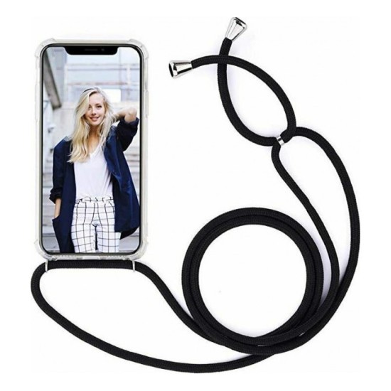 FORCELL CORD BACK COVER ΣΙΛΙΚΟΝΗΣ ΜΕ ΛΟΥΡΑΚΙ ΔΙΑΦΑΝΟ / ΜΑΥΡΟ (IPHONE 13)