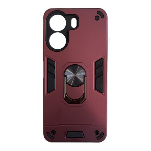 Redmi 13C Hybrid Shockproof Armor Case Metal Rotating Ring Car Mount Holder Μπορντό (oem)