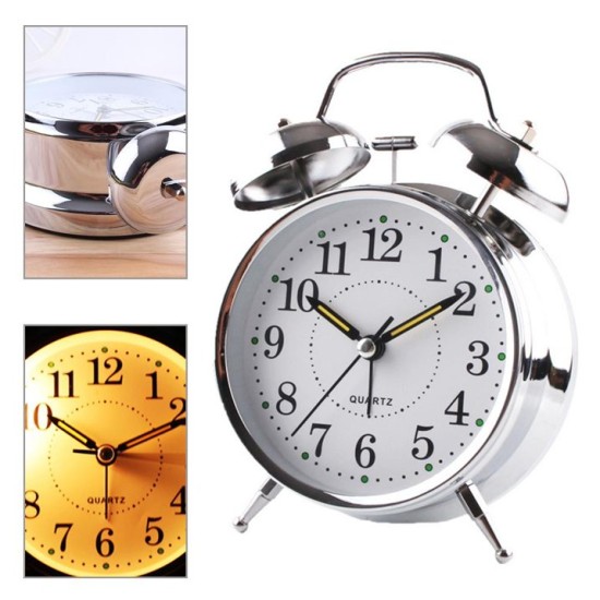 Fancy Twin Bell Alarm Clock Silver