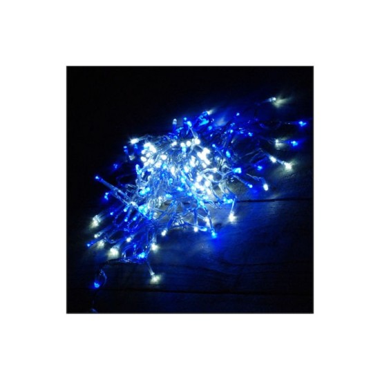 50 Λαμπάκια LED  Μπλε σε Σειρά με Διαφανές Καλώδιο Μπαταρίας 